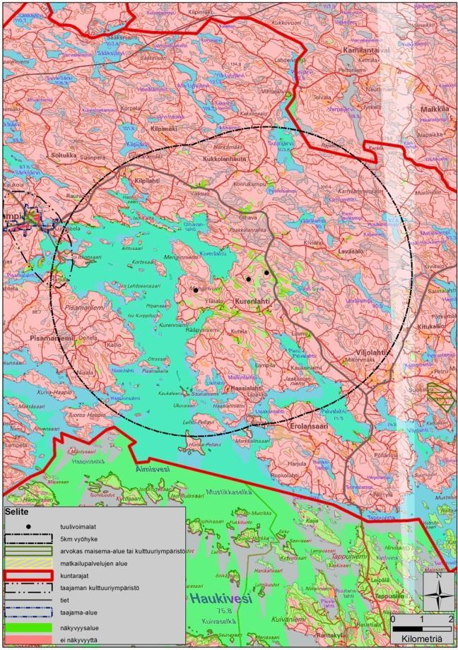 65 Kurenlahden voimalat sijoittuvat Äimislahden vastarannalle hieman korkeimmille, metsäisille kummuille.