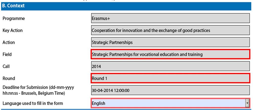 B. Context Tarkista, että käytät oikeaa hakulomaketta: SP for vocational education and