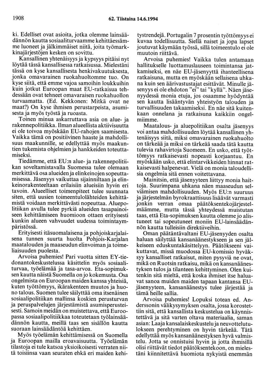 1908 62. Tiistaina 14.6.1994 ki.