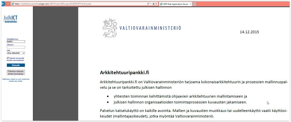 3. Palvelukartan katselu portaalissa -Arkkitehtuuripankki Palvelukarttaa voi katsella Arkkitehtuuripankki.fi -portaalissa menemällä selaimella osoitteeseen www.arkkitehtuuripankki.