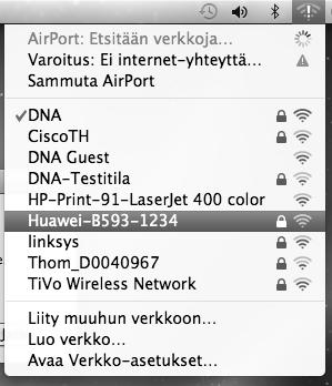 MAC OS X Klikkaa hiirellä WLAN-verkon ikonia näytön yläosassa.