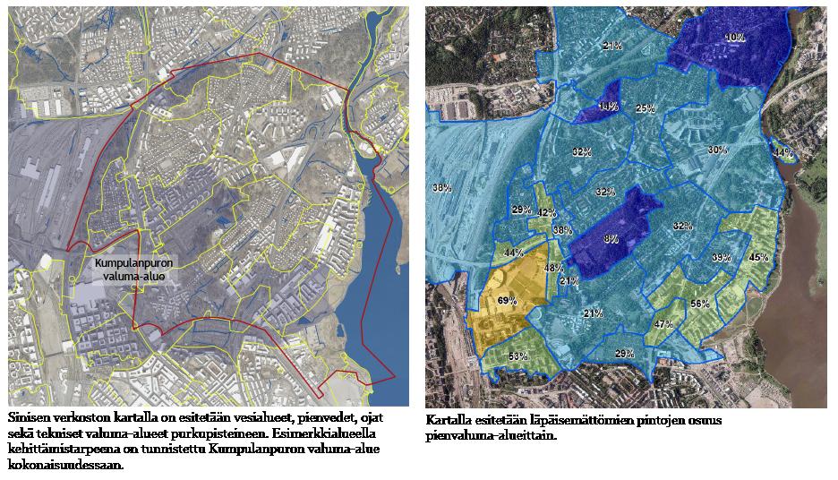 3. Sininen verkosto Mallikartat: Työvaiheen tavoitteet: - Muodostaa kokonaiskuva alueen pienvesien, rantojen ja muiden vesialueiden verkostosta Tunnistaa hulevesien muodostumisen kannalta erityisen