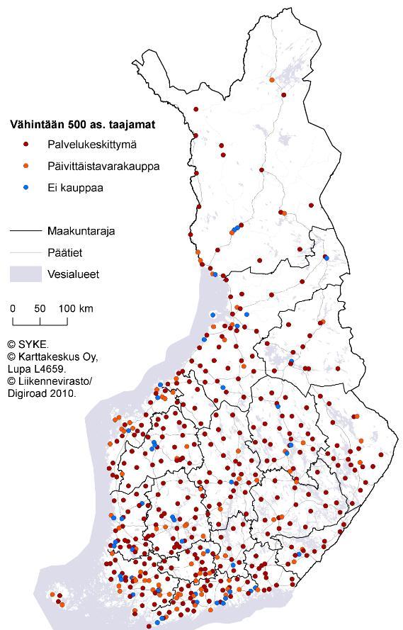 16 on vähintään yksi vastaanottopaikka. Manner-Suomessa oli vuonna 2011 484 taajamaa, joissa oli vähintään 500 asukasta.