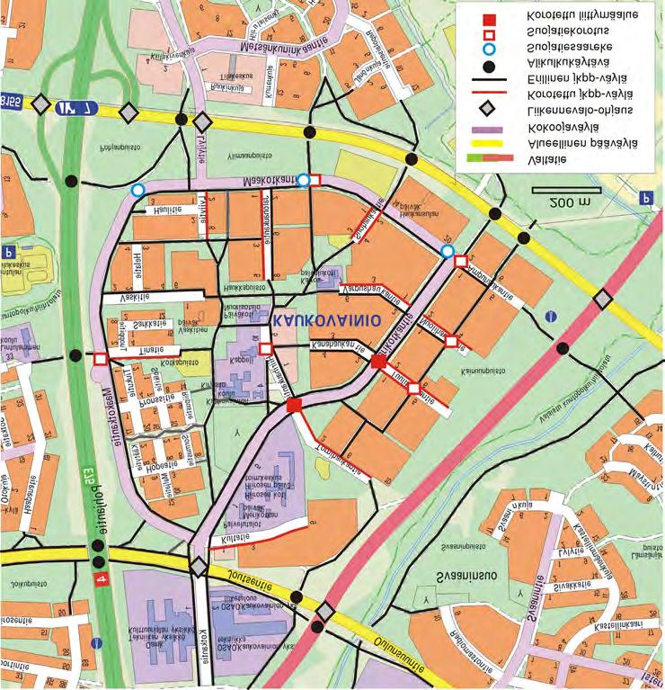 valtatie 22 (Kainuuntie) ja etelässä Poikkimaantie (mt 8155). Pohjoisessa aluetta rajaa Joutsentie, joka on alueellinen pääkatu.