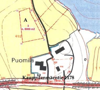 yksityistienä Kauppilanmäentie 1176 Tontti 2 Pinta-ala on noin 0,5 ha Pohjahinta 15 000 Rakennusoikeutta tontille voidaan hakea 350 krs-m².