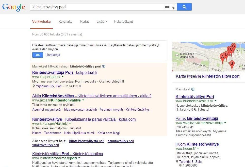 25 Kuva 2. Google AdWords mainoksissa voi olla hakuun liittymättömiä hakutuloksia.