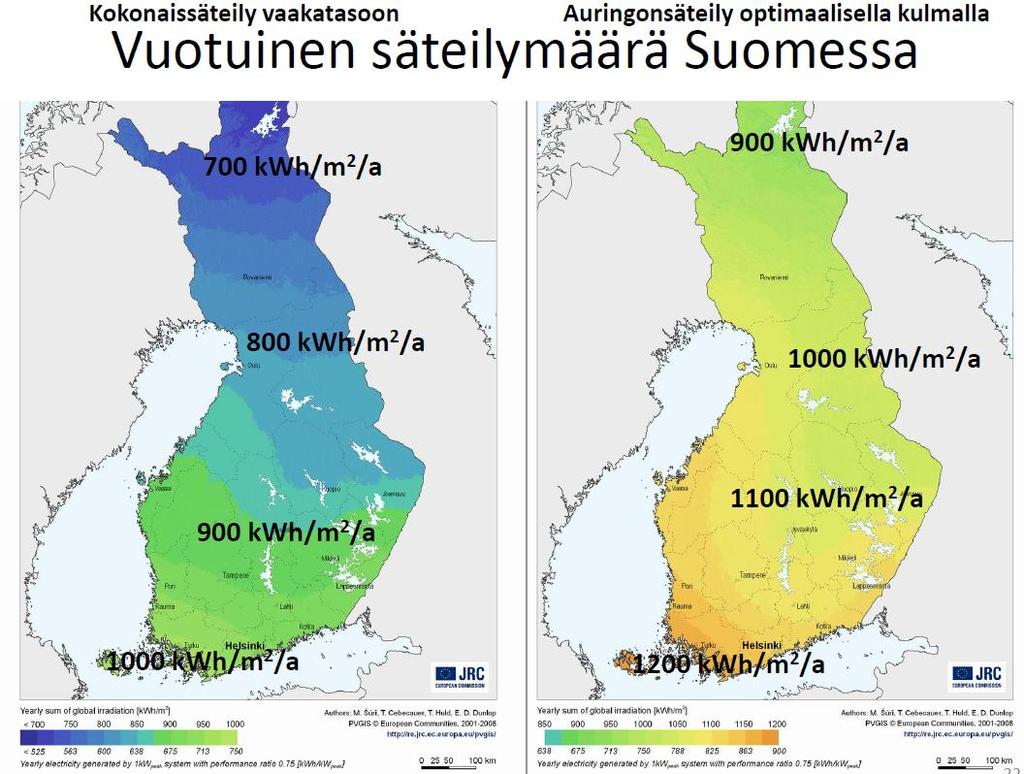 6 Kuva 2. Suomen vuotuisia säteilymääriä. [6.] 3.3 Aurinkokeräimet Suomessa yleisimmin käytetyt keräintyypit ovat tasokeräimiä tai tyhjiöputkikeräimiä.