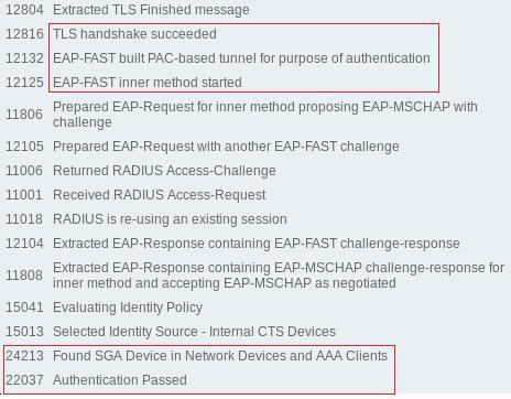 90 Kuviosta voidaan havaita, että EAP-Failure viestin jälkeen alkaa uusi EAPOLkeskustelu kytkinten välillä. Avatussa paketissa voidaan myös huomioida käytössä olevan EAP-FAST uudelleen.
