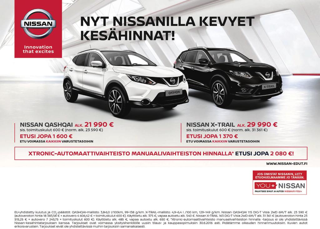 Laskelman ajoneuvo: Nissan Qashqai DIG-T 115 Visia 2WD 6M/T E6 Ajoneuvon hinta: 22 990,00 Toimituskulut: 600,00 (toimituskulu 577,50 ja rekisteröintimaksu 22,50 ) Kokonaishinta: 23 590,00 Rahoituksen