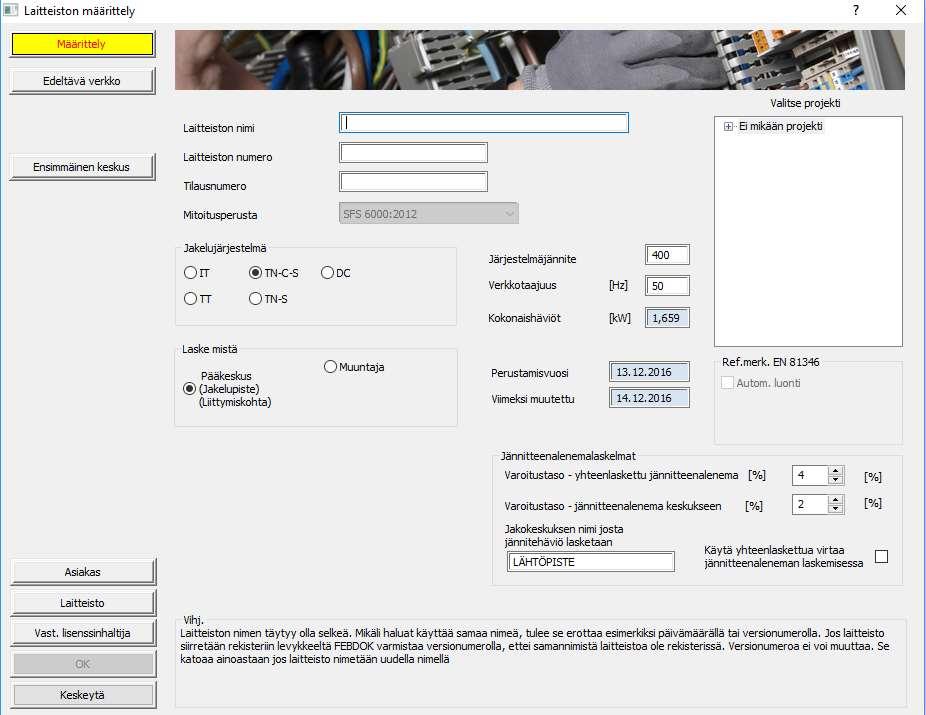 Standardi suosittaa normaalista pienjänniteverkosta syötettävälle laitteelle jännitteenalenemaksi korkeintaan viisi prosenttia.