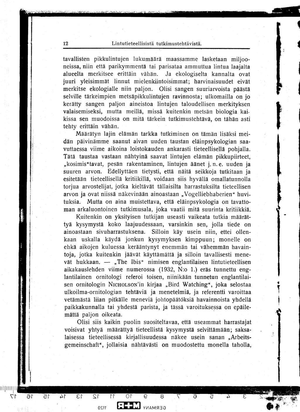 12 Lintutieteellisistä tutkimustehtävistä.