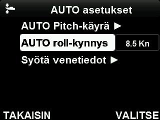 8 AUTO ROLL -OHJAUS 8.1 AUTOMAATTINEN ROLL Auto roll -ohjauksen ollessa aktiivinen järjestelmä poistaa automaattisesti veneen epämukavan ja vaarallisen kallistuman.