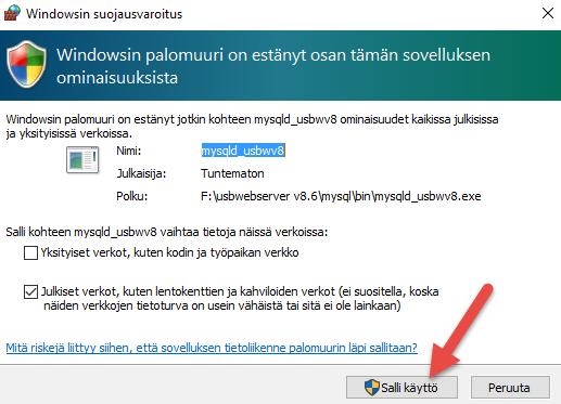 Valitse myös mahdollisessa toisessa näkymässä Salli käyttö.