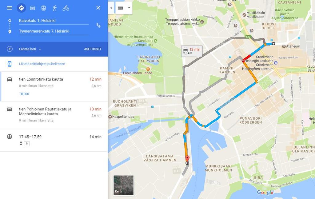 12 3.2.2 Googlen karttapalvelut Googlen karttapalvelut ovat yleisesti käytettyjä ja suurelle yleisölle tuttuja paikkatietosovelluksia.