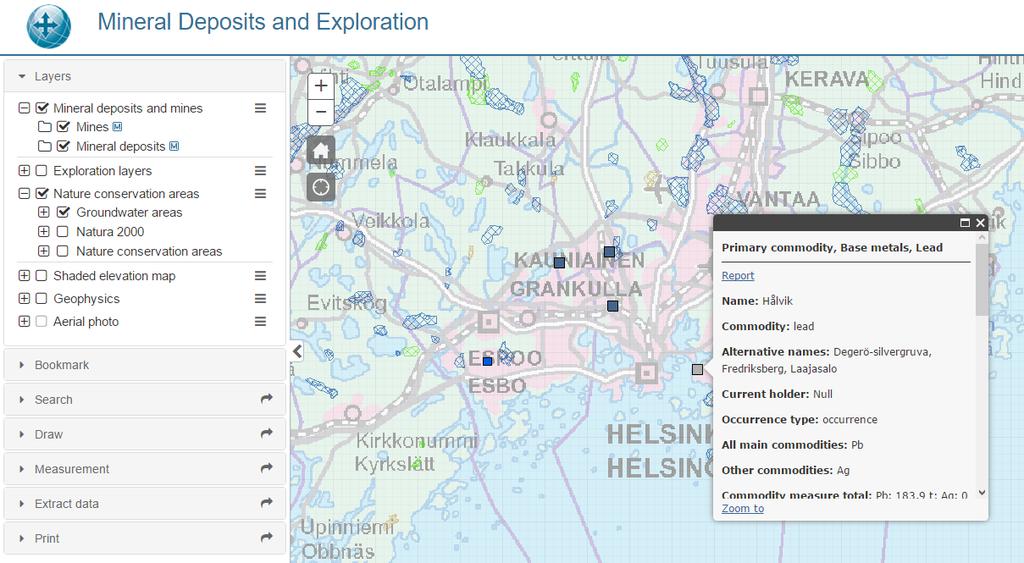 teollisuusmineraaliesiintymistä (kuva 23). Palvelu ei ole kovinkaan hyödyllinen geotekniikan alan yritykselle.