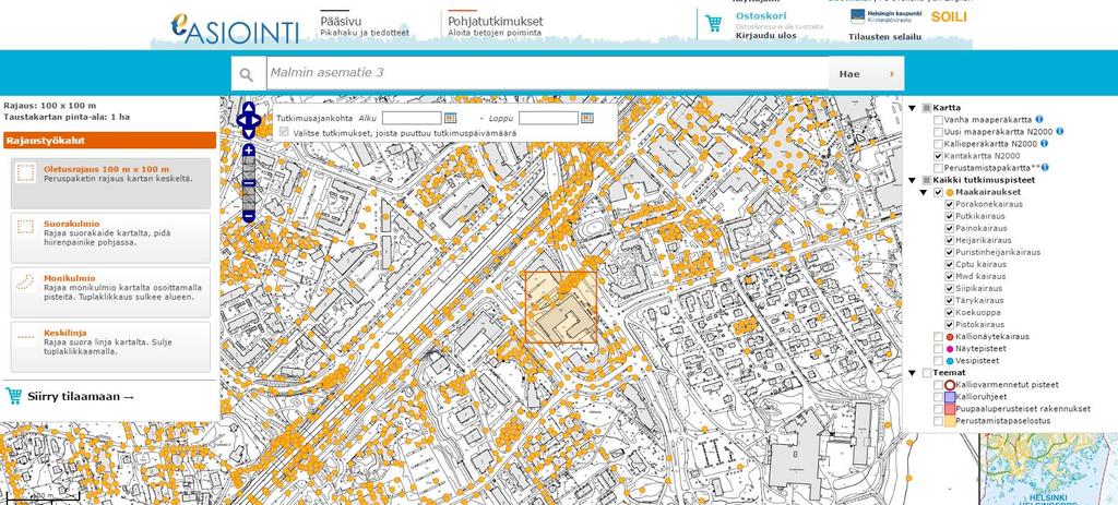 28 3.3.3 Soili Soili on Helsingin kaupungin paikkatietopalvelu, josta voi hakea ja tilata pohjatutkimustietoja.