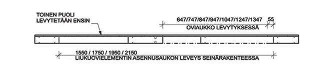 Liune elementin naamakuva ja pystyleikkaukset NAAMAKUVA 1:20 seinärunko ja 1.levytys Varaus sähkövedoille- ja rasioille.