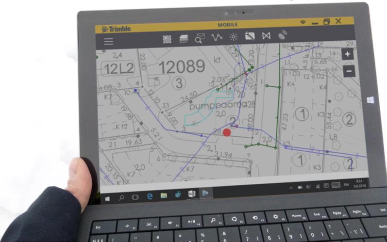 Luotettava sijaintitieto ja yleissuunnittelun tuki 5 Trimble NIS Mobile -maasto-ohjelmistoon ja verkostotietoon yhdistetyn R1-vastaanottimen avulla saadusta erittäin tarkasta GNSS-sijaintitiedosta on