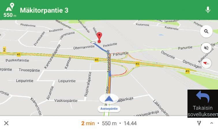 Navigointi Google Maps -sovellukseen pääset alkunäytöltä [Navigoi] -painikkeella tai suoraan tilauksen tiedoista -kuvakkeella.