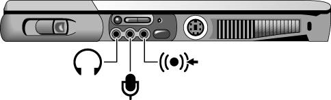 Lisälaitteet Ulkoisten laitteiden liittäminen Äänilaitteiden liittäminen VAROITUS Tietokoneessa on sisäinen mikrofoni (sinisen virransäästöpainikkeen edessä), jonka avulla voit tallentaa ääntä,