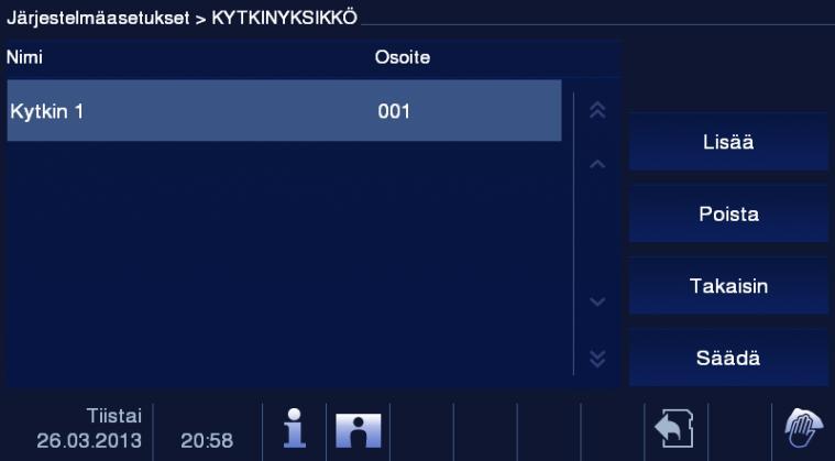 4.2.12.3 Kytkinyksikkö 1 2 3 4 5 6 Kuva 19 Kytkinyksikkö "Kytkinyksikkö"-valikko sisältää seuraavat toiminnot: Toiminnot 1 Toimilaitteen nimi. 2 Toimilaitteen osoite.