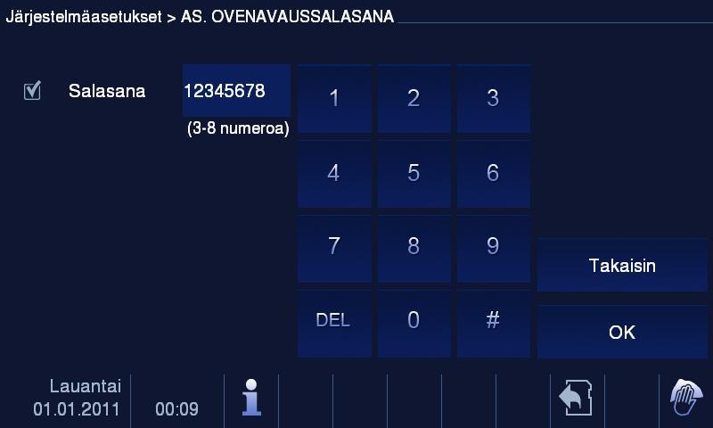 4.2.12.7 Ovenavauksen salasanan asettaminen 1 2 4 3 Kuva 26 Ovenavauksen salasanan asettaminen "As.