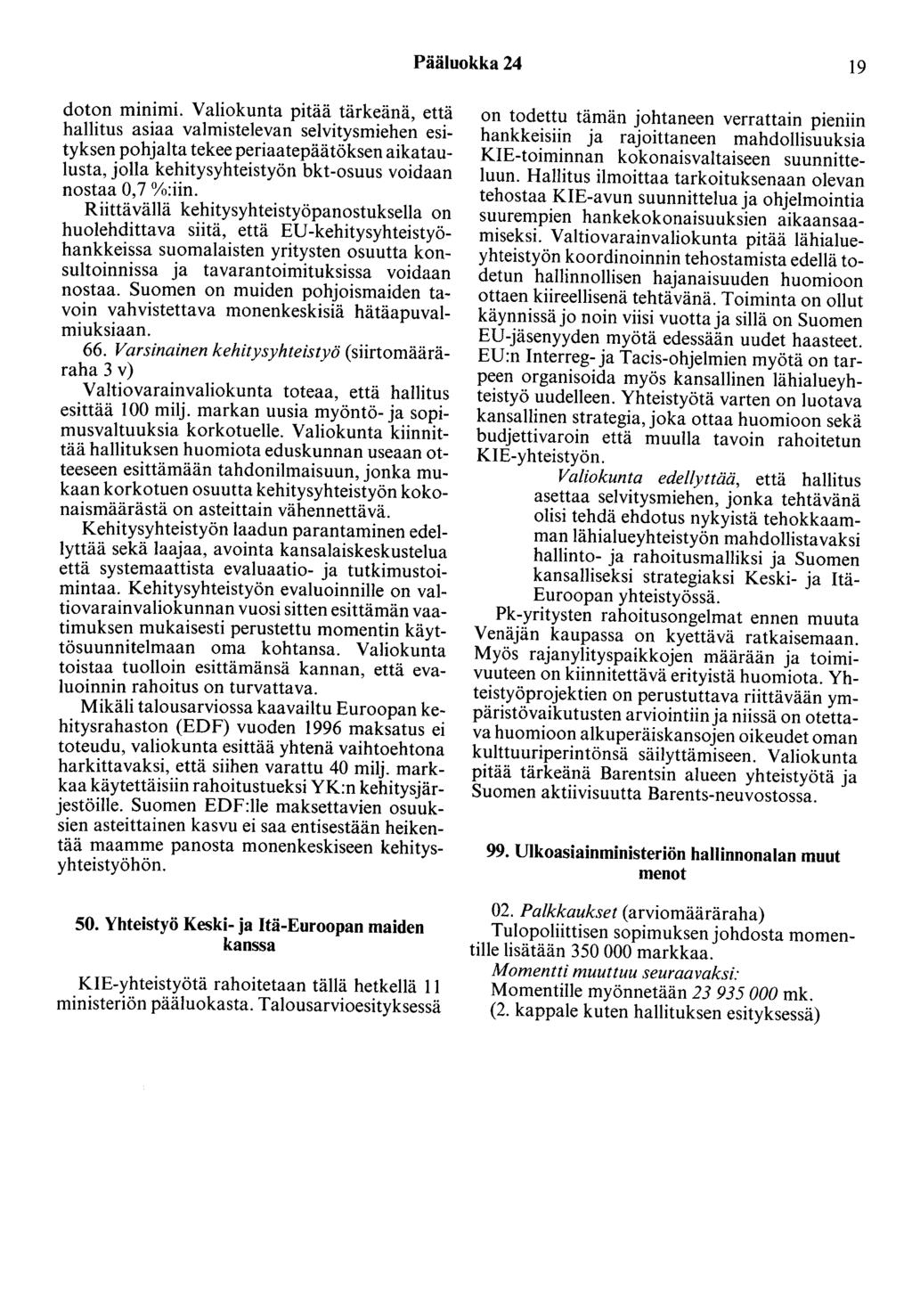 Pääluokka 24 19 doton minimi.