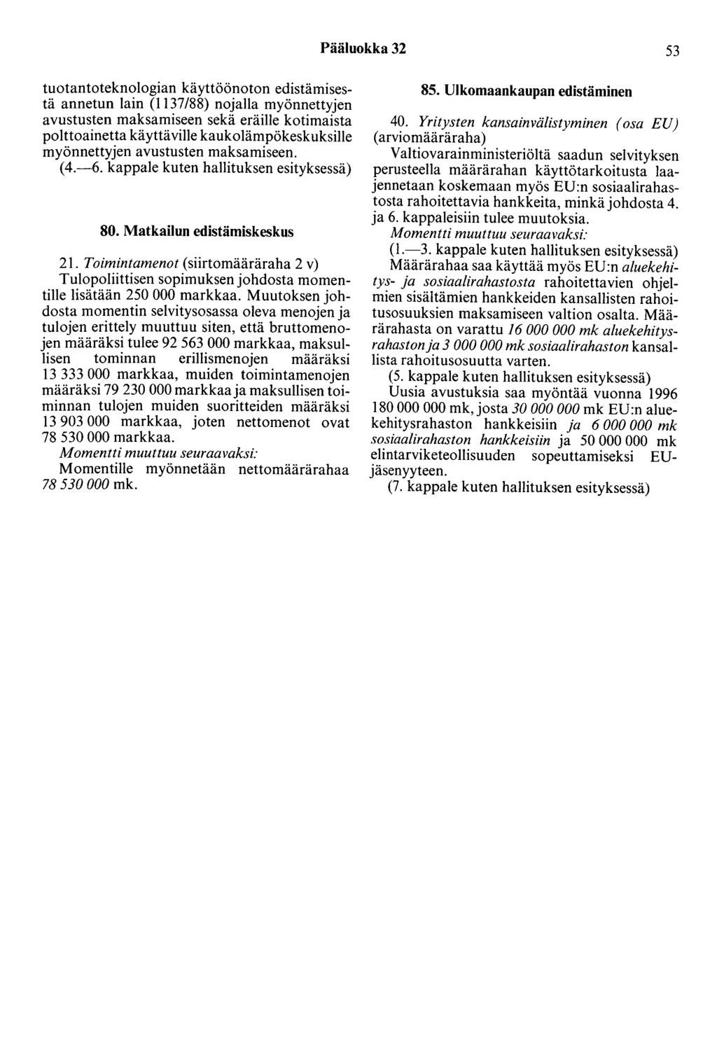 Pääluokka 32 53 tuotantoteknologian käyttöönoton edistämisestä annetun lain (1137/88) nojalla myönnettyjen avustusten maksamiseen sekä eräille kotimaista polttoainetta käyttäviiie