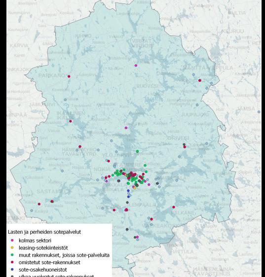 2.3. Pirkanmaan lasten ja perheiden sote-palveluiden sijoittuminen Palveluita ja palvelupisteitä on runsaasti Tampereella ja ympäristökunnissa.