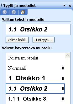 Tyylit etukäteen jo kirjoittaessa 2(2) 1. Kun kirjoitat: valitse ensin otsikkotyyli ja sitten kirjoita otsikko. 2. Valitse leipäteksti -tyyli (jos se ei tule automaattisesti otsikko-tyylin jälkeen).