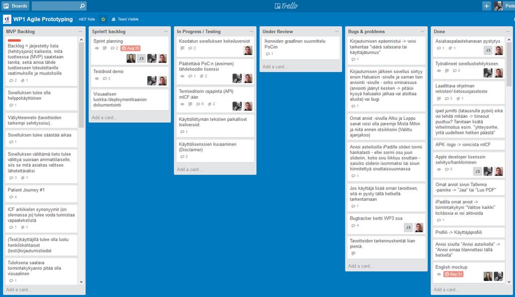 12 Kuva 1. Trello-palvelu käytössä tehtäväkohtaiseen työskentelyyn kaikissa työpaketeissa.