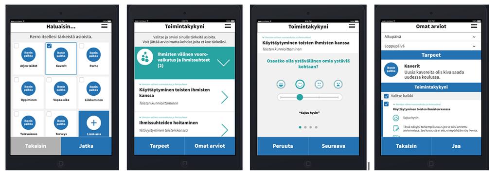 20 Kuva 2. Visuaalinen käyttöliittymäprototyyppi lasten käyttöliittymän eri näkymistä InVision-suunnittelutyökalussa. 5.1.3 FunctionMapper THL:n kehittämään Termieditori-ohjelmistoon rakennettiin nk.