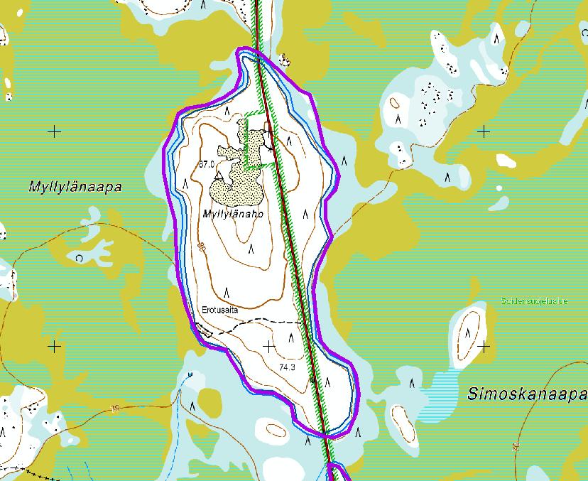 Myllylänahon arvokkaan harjualueen rajaus Aulanäijänkaarto Pohjavesialuenumero: 1275116 Arvoluokka: 4 Sijainti: Simon keskustasta noin 43 km pohjoiskoilliseen, Sompujärven kylältä 12,1 km koilliseen