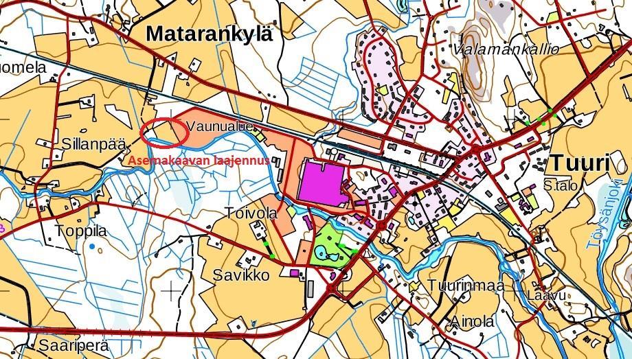 2 1 Perus- ja tunnistetiedot 1.1 Tunnistetiedot Asemakaavaehdotuksen selostus koskee 16.11.2016 päivättyä asemakaavakarttaa. Diaarinumero ALA 650/2016. 1.2 Kaava-alueen sijainti Suunnittelualue sijaitsee Tuurin kauppakeskuksen välittömässä tuntumassa, Töysänjoen pohjoispuolella.