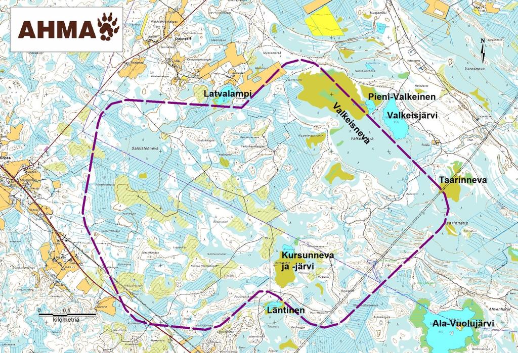 8. KOSTEIKKOJEN LINNUSTON LASKENNAT 8.1 Yleistä Hankealueella ja sen läheisyydessä on muutamia linnustollisesti mielenkiintoisia erityiskohteita (Kuva 8-1) eli pieniä järviä tai lampia sekä soita.