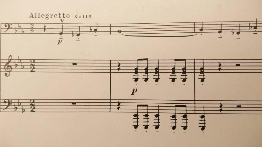 4 Kuvio 2. Sellokonserton ensimmäiset tahdit. Sellosoolo alkaa DSCH-aiheella (Shostakovitsh 1983a, s. 3, tahdit 1 ja 2).