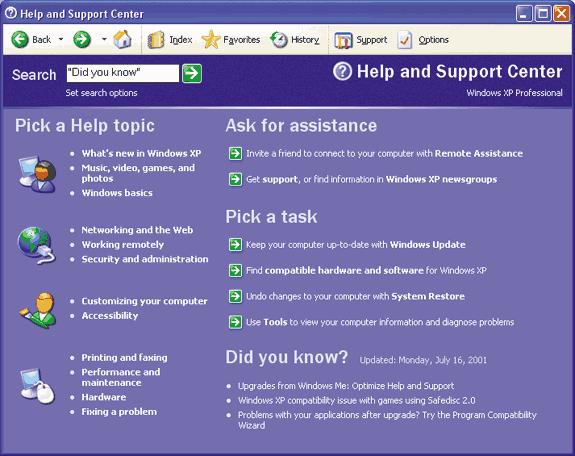 Windows XP Help and Support Center 25 Auttaako animoitu opastus?