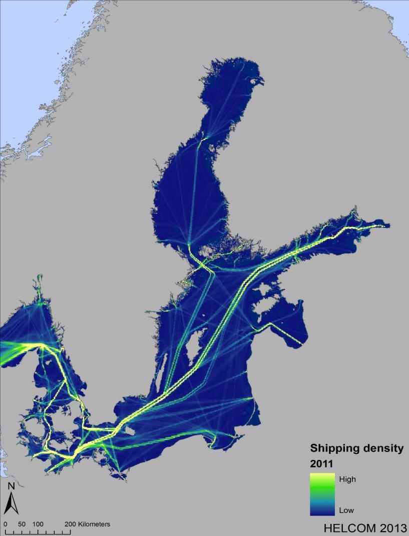 päästöt/emissiot Itämeren alueella vuonna 2011 (mg NO 2 per