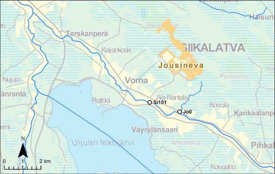 36 Kuva 1 Jousineva ja vesistötarkkailupisteet Taulukko 12 Siikajoen turvetuotantoalueiden vesistötarkkailupisteiden sekä alueen turvetuotantosoilta lähteneen veden laatu kesällä v. 214 keskimäärin.