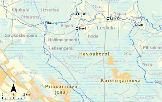 sistöä (Taulukko 13, liite 3). Hevoskorven ja Kureluijannevan alapuolisella pisteellä Lamujoessa (Lam33) vedenlaatu oli selvästi parempi kuin Luhtaanojassa.