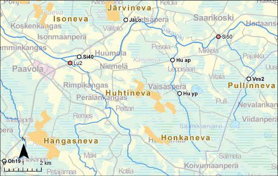 47 Kuva 2 Pullinneva, Huhtineva, Hangasneva ja Honkaneva Taulukko 14 Siikajoen turvetuotantoalueiden vesistötarkkailupisteiden sekä alueen turvetuotantosoilta lähteneen veden laatu kesällä v.