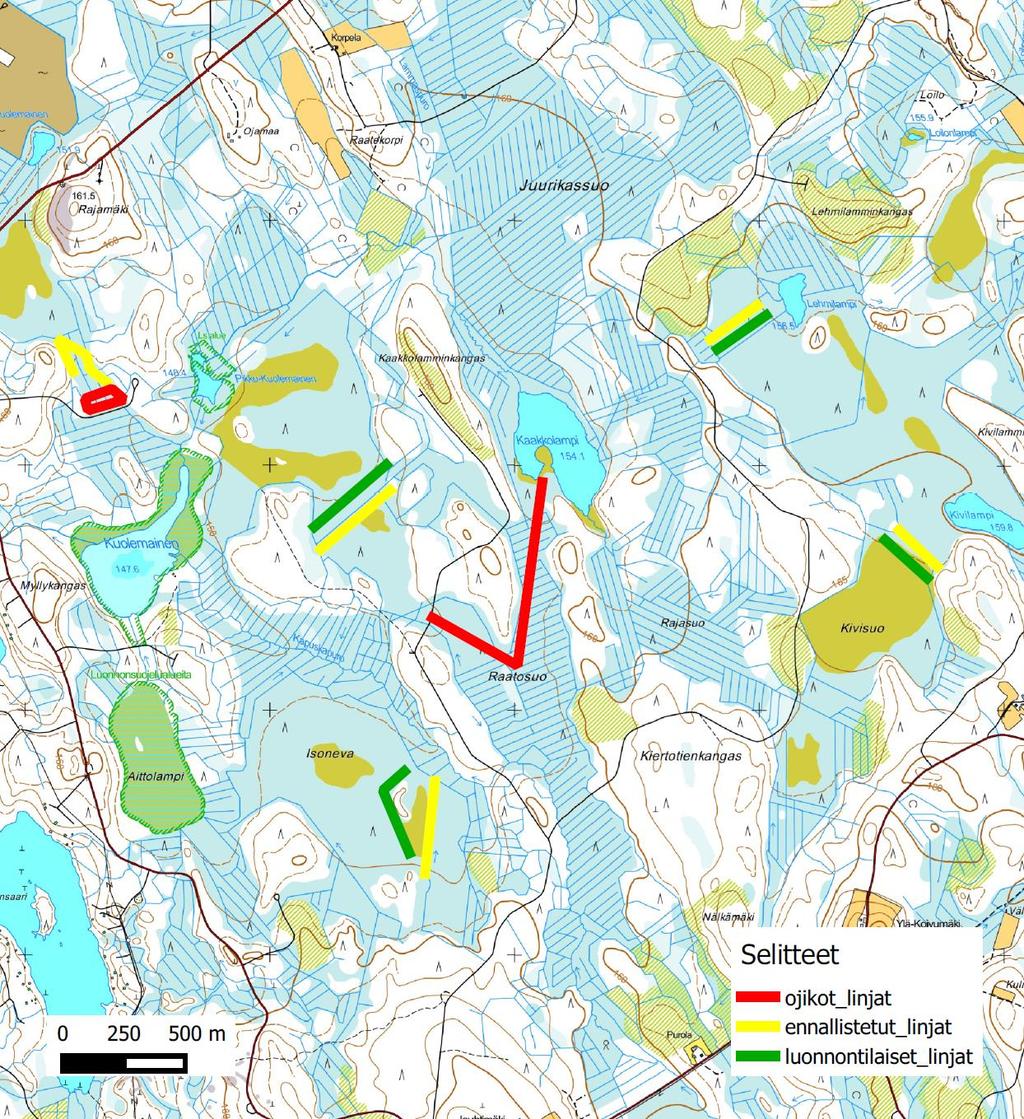 3.2. Ennallistetut kohteet n Pihlajavedellä on vuosina 2011 2015 patomenetelmällä ennallistettu viittä vierekkäistä suota: Kivisuota, Kuolemaistensuota, Kaikusuota, Isonevaa ja Kalmunevan eteläpäätä.