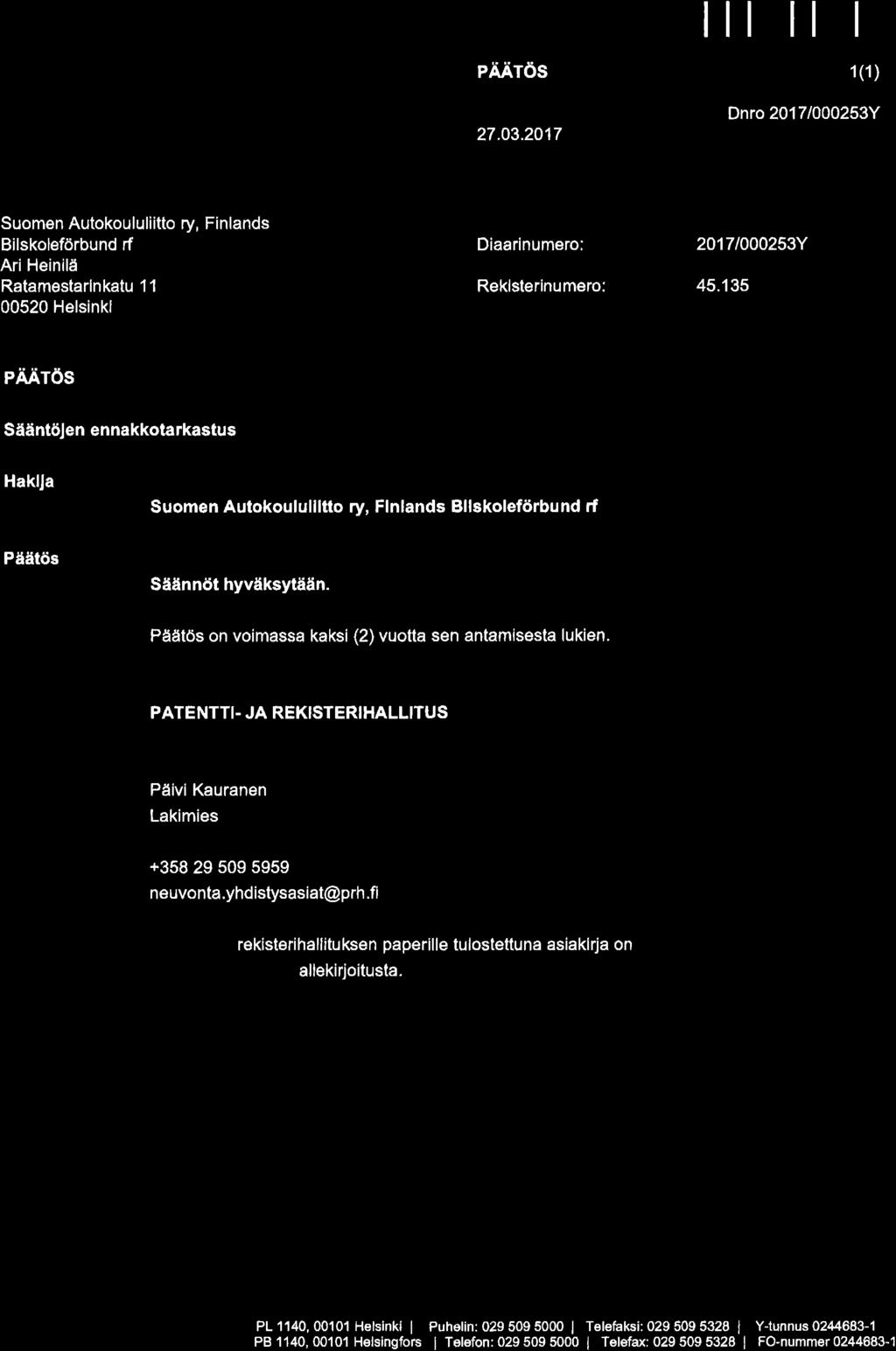 I ilt il t PÄÄTös 1(1) F 6F Fmät[, rrtfirrtiliumf$ HEtÎ.00tü0Ëftt$nElü 27.03.