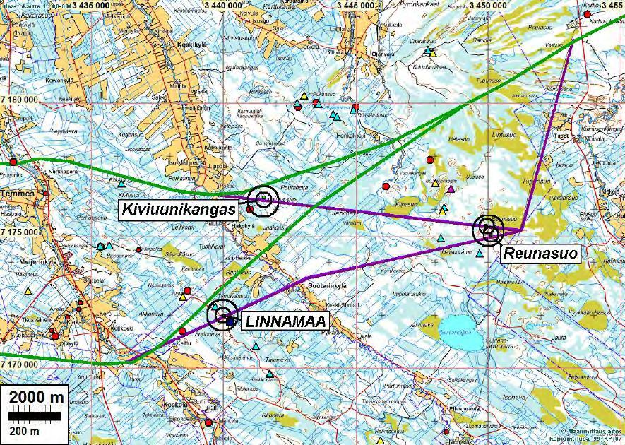 3 Pääosan ajasta inventoijat kulkivat liki näköyhteydessä samaa linjan osaa, mutta eri puolilla, niin, että n. 100 m leveä käytävä saatiin kerralla tutkittua.