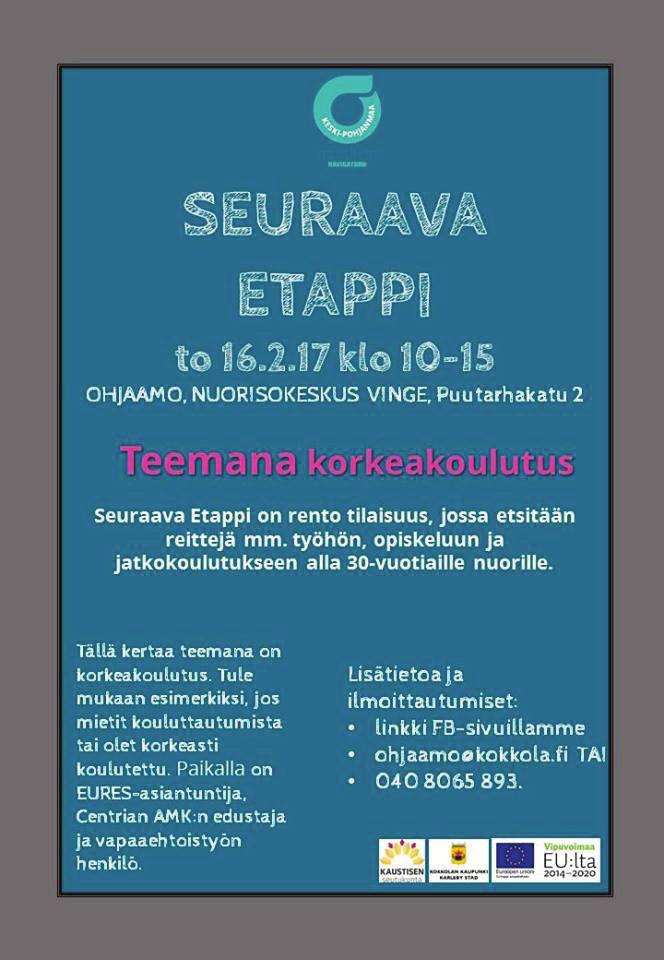 Seuraava etappi -tilaisuuksissa kerrotaan nuorille toimialan töistä ja työmarkkinatilanteesta.