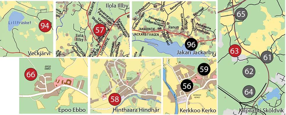 Kylät Byar 56. Kerkkoo II Asemakaavan muutoksella päivitetään vanhentunut vielä rakentamaton osa Kerkkoon vanhasta rakennuskaavasta. Asemakaavatyö käynnistyy 2017. Kaavoittaja Hilkka Jokela 57.