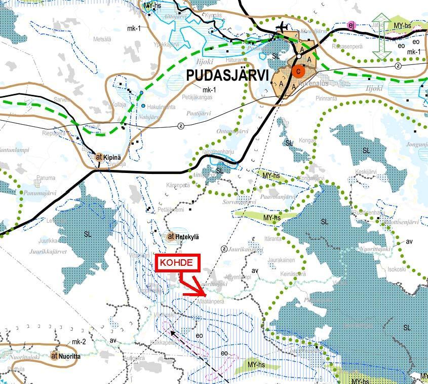 FCG Planeko Oy YMPÄRISTÖVAIKUTUSTEN ARVIOINTIOHJELMA 14 (33) Hankealueen eteläpuolelle on osoitettu pohjavesialue ja tärkeä pohjavesivyöhykealue.