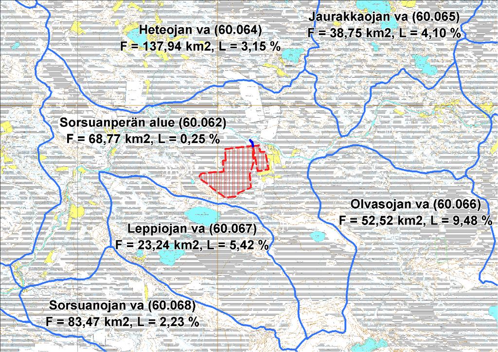 FCG Planeko Oy YMPÄRISTÖVAIKUTUSTEN ARVIOINTIOHJELMA 19 (33) 5.4.4 Pintavedet Kuokkasuo sijoittuu kokonaisuudessaan Sorsuanperän vesistöalueelle (60.