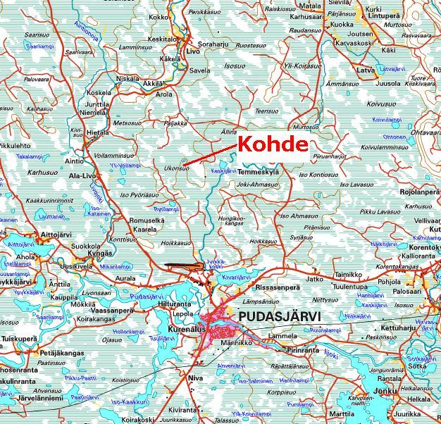 FCG Planeko Oy Ympäristövaikutusten arviointiohjelma 13 (30) Kuva 5.1 Konttisuo sijaitsee Pudasjärven pohjoisosassa. Kartassa suo on nimetty Ukonsuoksi. 5.2 