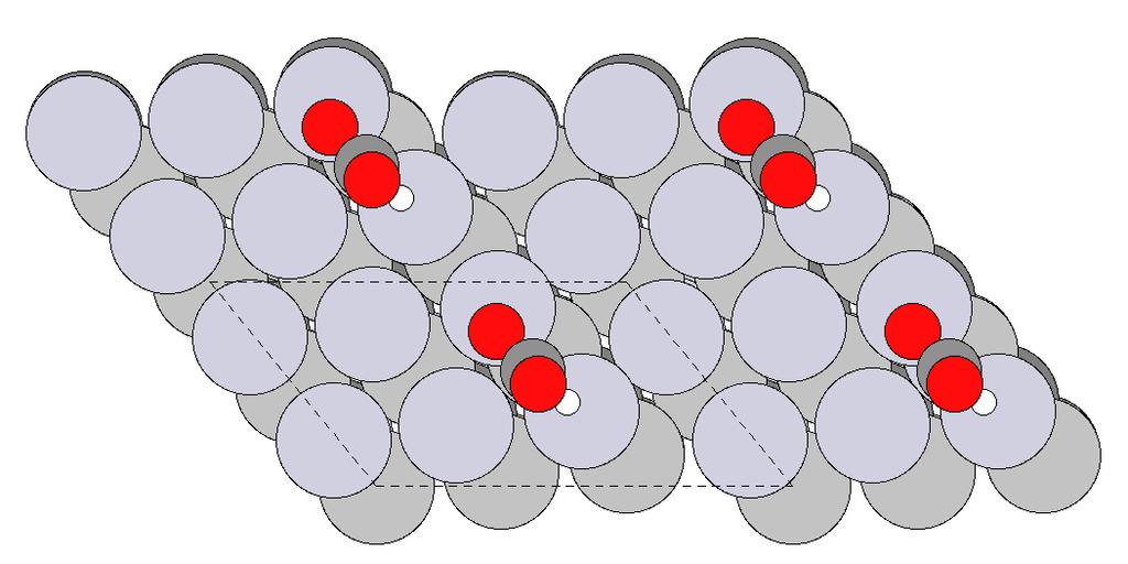 Platina-atomin huipulle, sekä hcp-koloon asetetut formiaatit pyrkivät uudelleenjärjestymään, ja muodostivat yhdellä happiatomilla sidoksen platina-atomin huipulle.